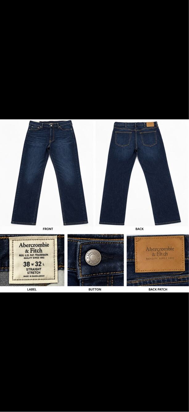 Abercrombie & Fitch Men’s Jeans 38x32 Straight Stretch Dark Wash Denim